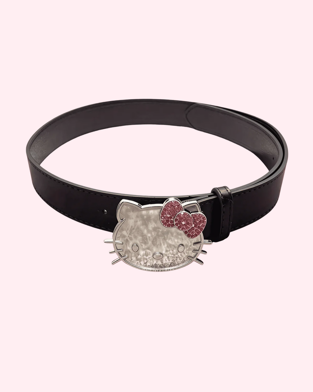 Hello Kitty Black Belt with shiny cat-face buckle and bold kawaii fashion style
