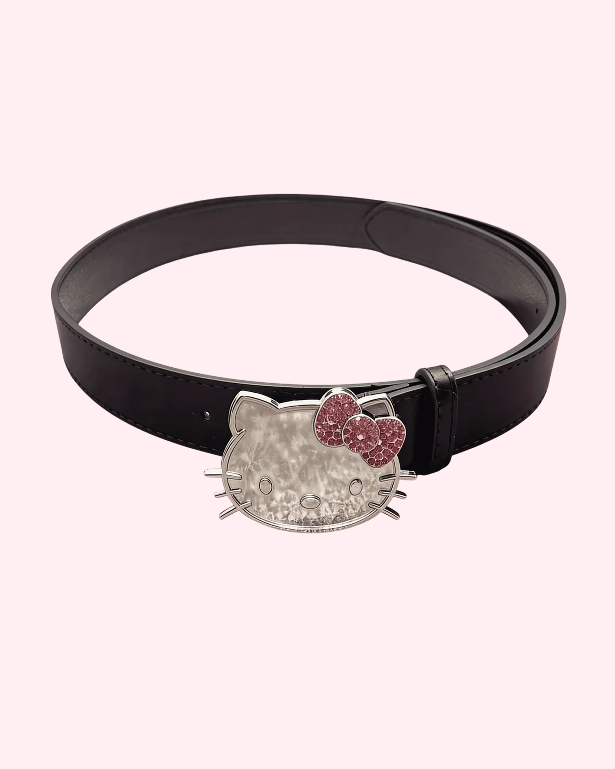 Hello Kitty Black Belt with shiny cat-face buckle and bold kawaii fashion style