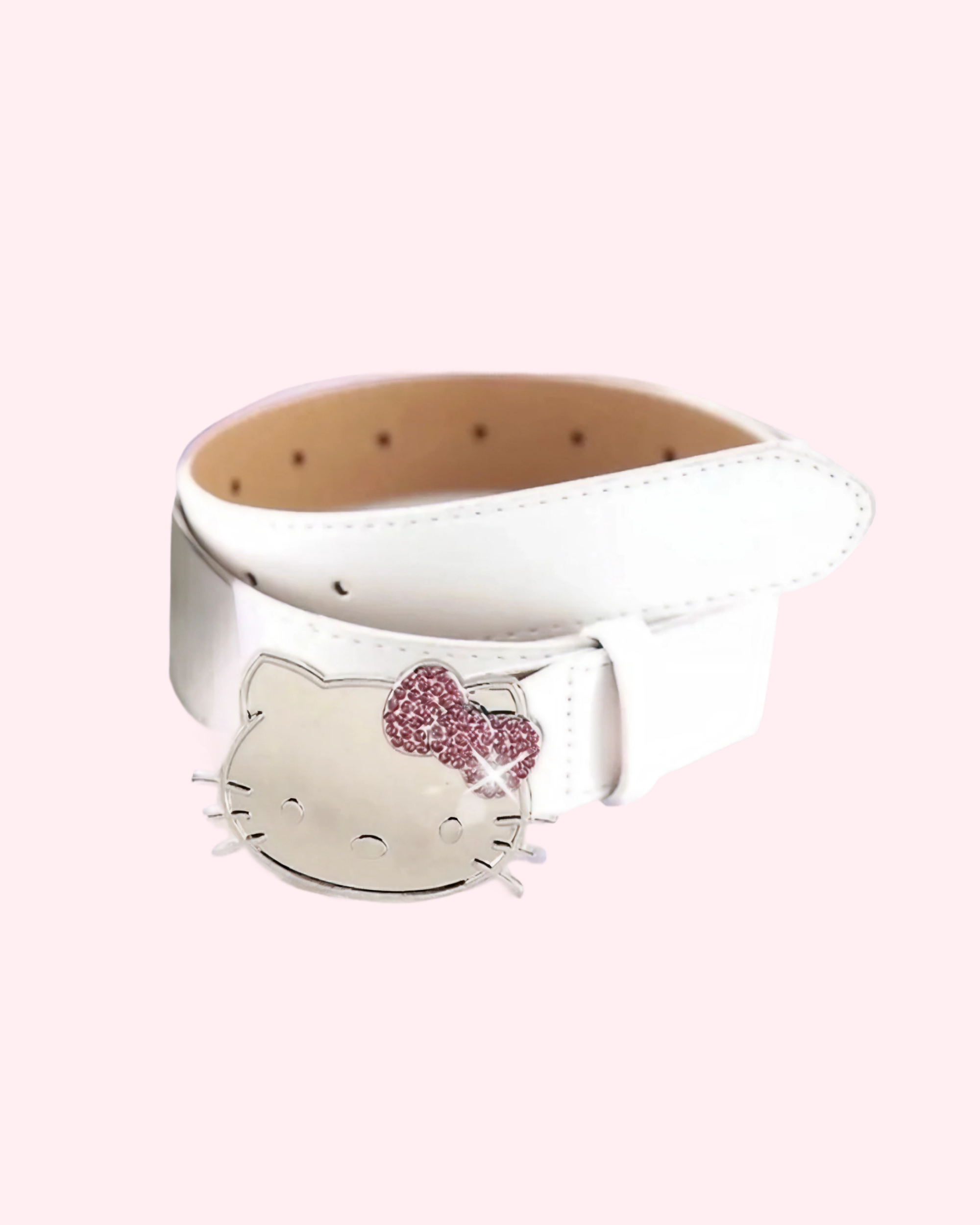 Hello Kitty White Belt with silver cat-face buckle and clean elegant kawaii fashion design