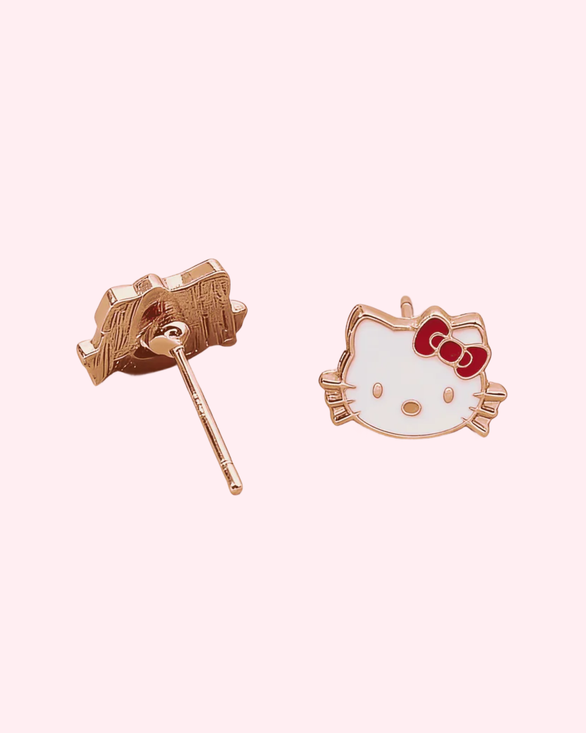 Kitty Gold Outline Cat Earrings with red bow, golden details and elegant kawaii shine