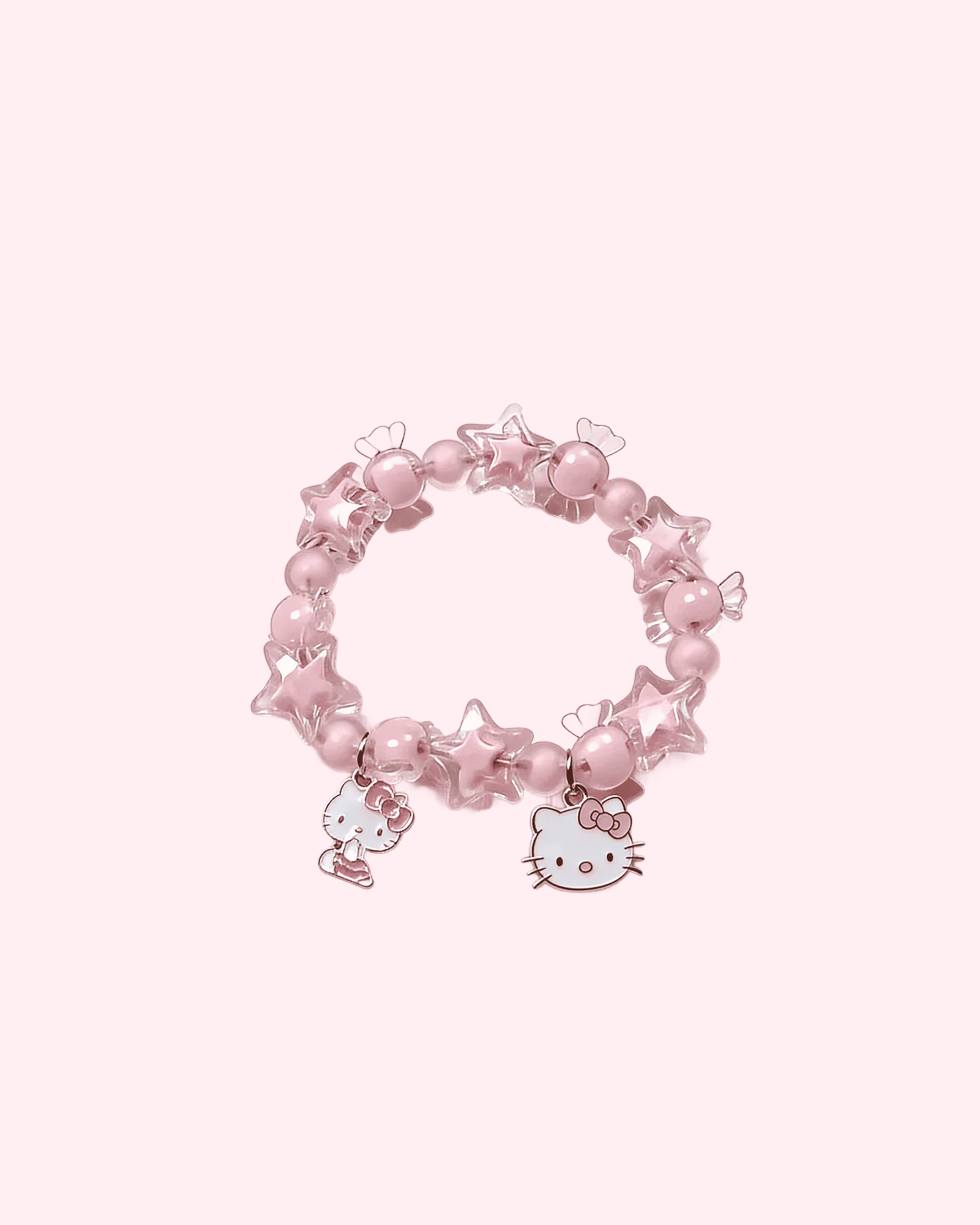 Hello Kitty Candy Star Bracelet with pink beads, sweet star charms and cute kawaii cat pendants