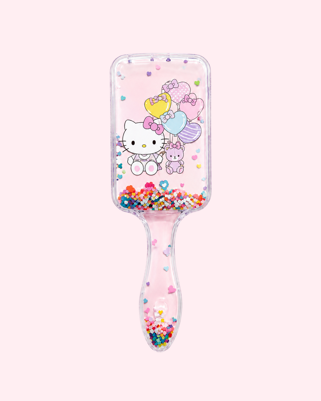 Cute Hello Kitty purple hair brush with transparent handle, colorful glitter and adorable back design