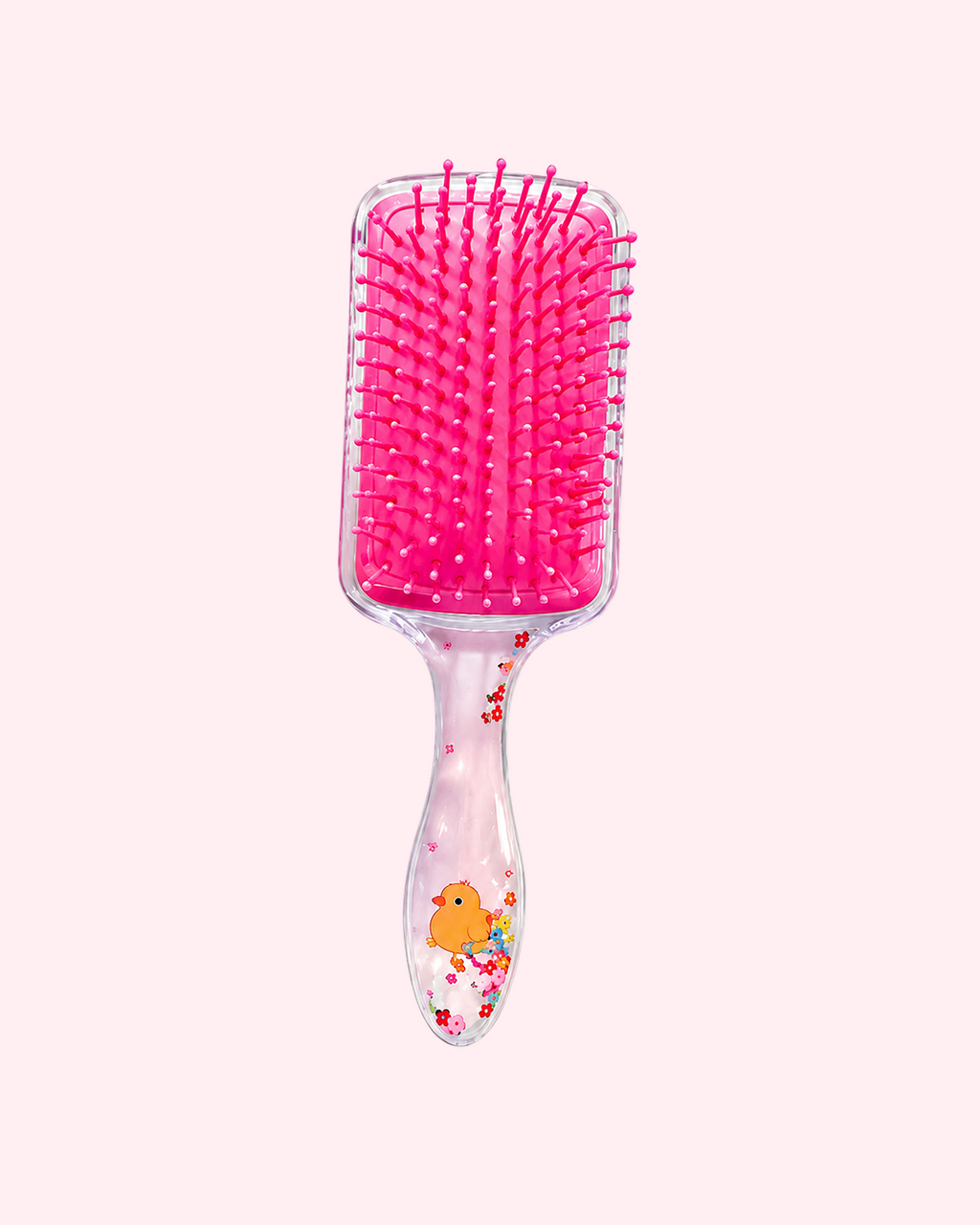 Hello Kitty Pink Glitter Hair Brush with bright pink bristles and colorful floating glitter details