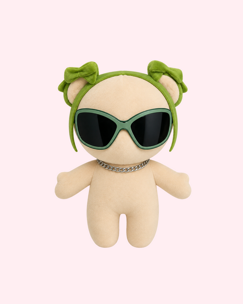 Billie Eilish x Hello Kitty plush with bold glitch pop kawaii style and soft collectible design