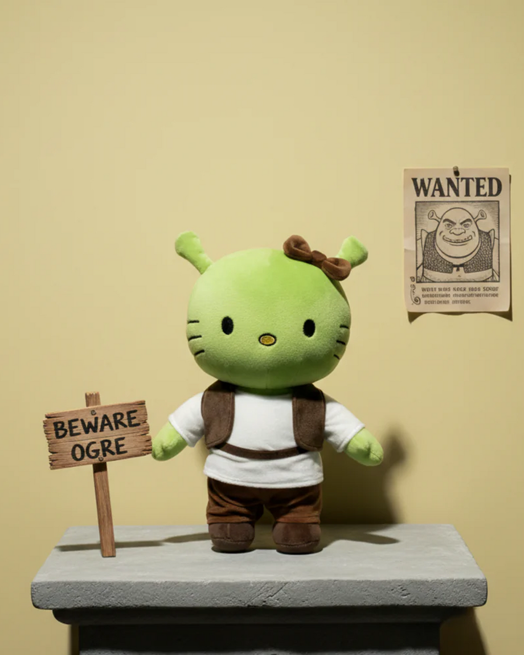 Shrek x Hello Kitty plush in Yota Kitty decor 
