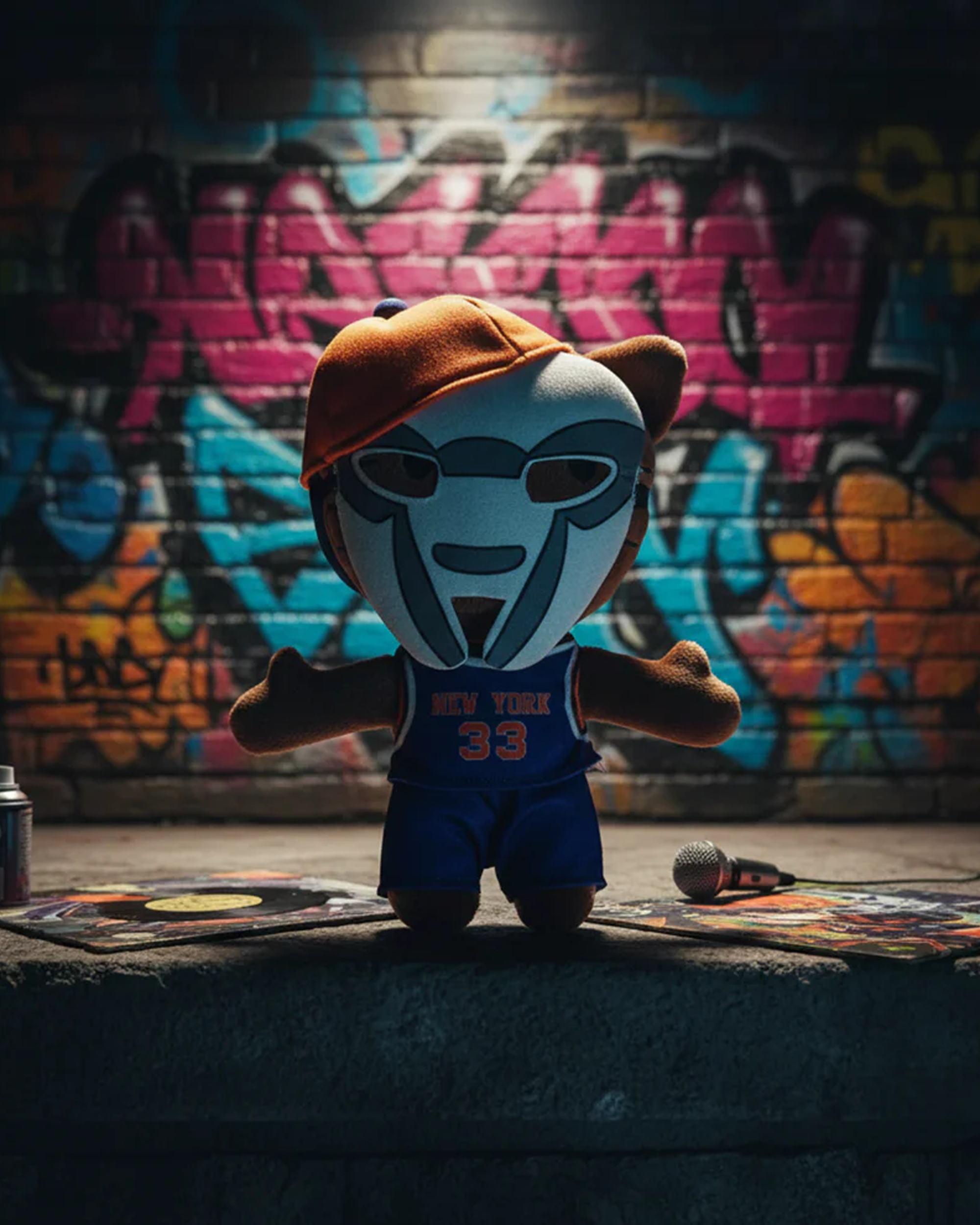 MF Doom x Hello Kitty plush standing outside in Yota Kitty decor