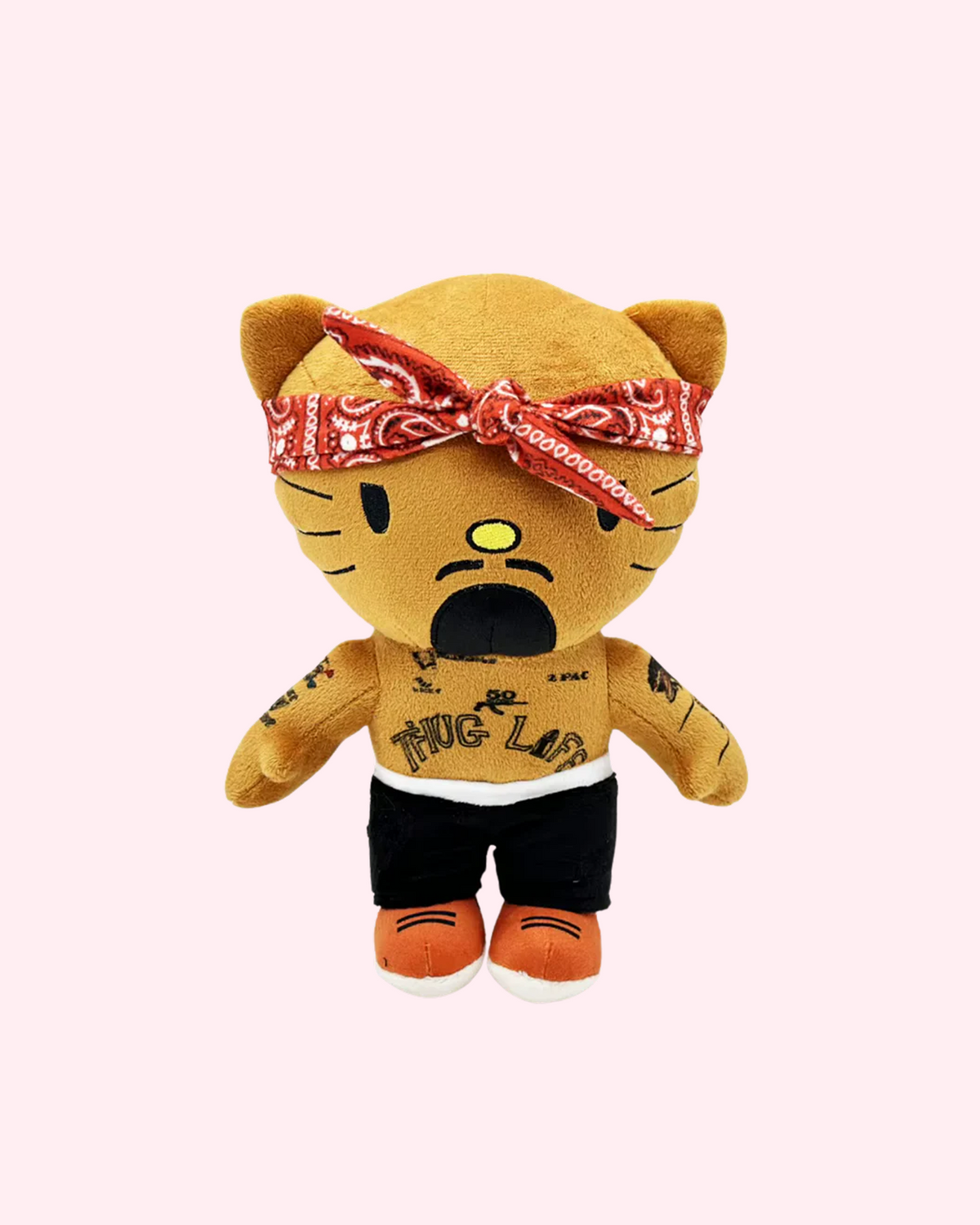Tupac x Hello Kitty plush front view kawaii rapper collectible