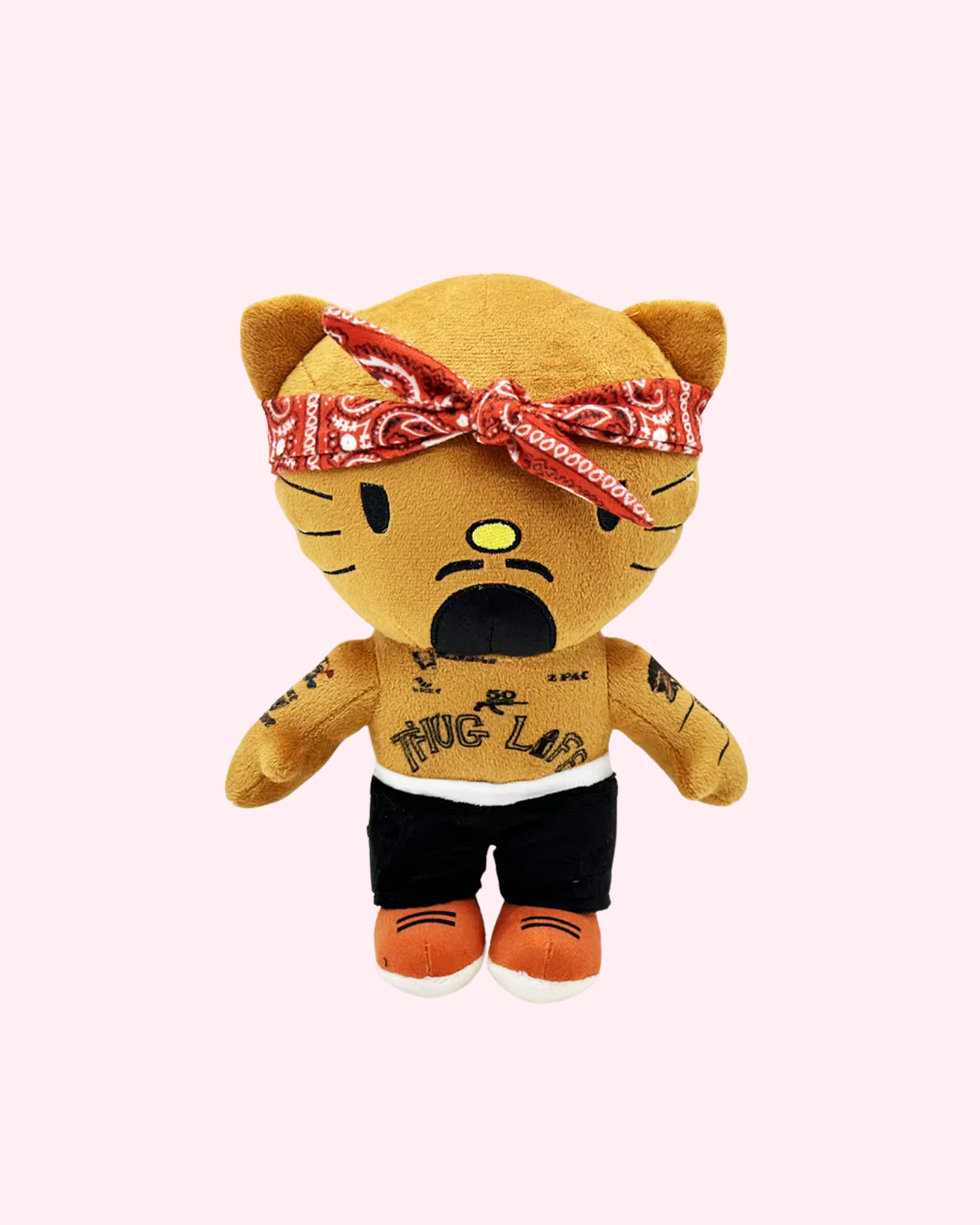 Tupac x Hello Kitty plush front view kawaii rapper collectible