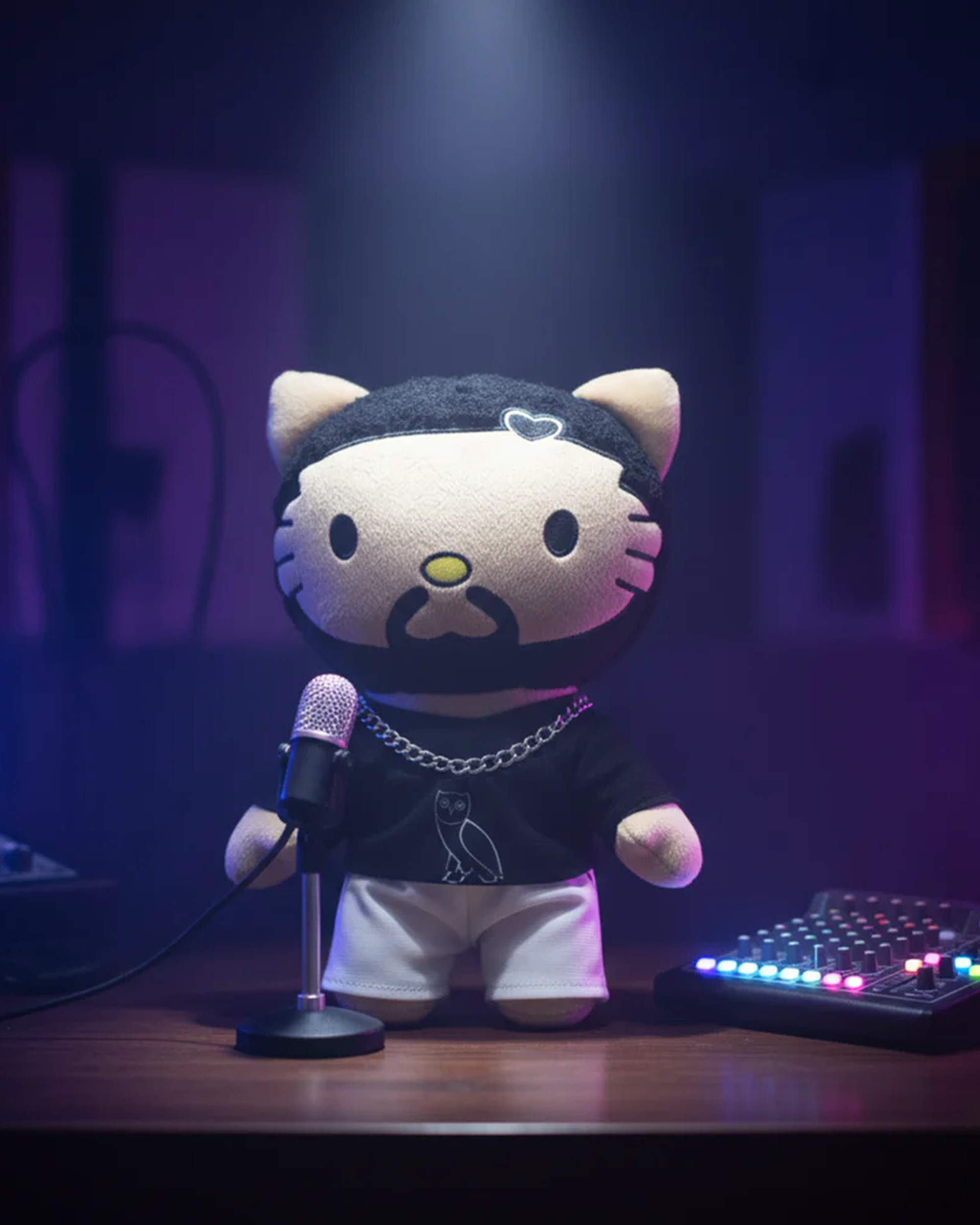 Drake x Hello Kitty plush singing in Yota Kitty decor 