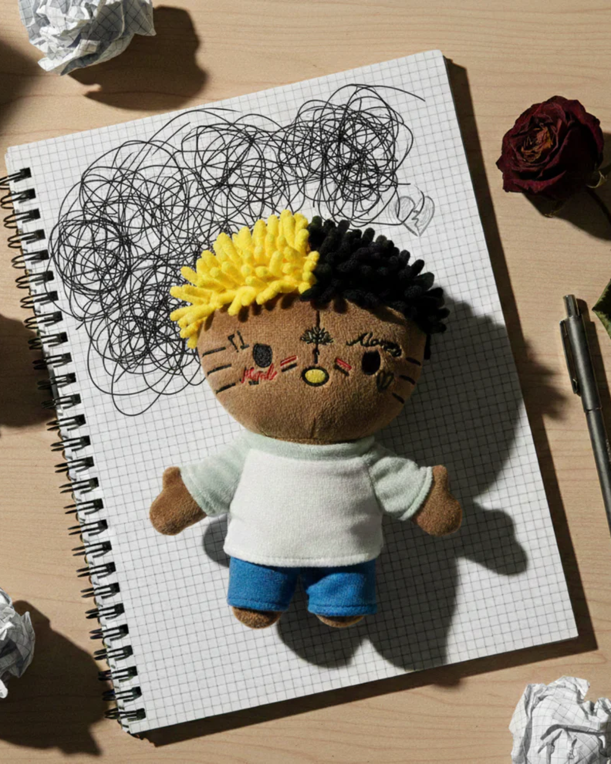 XXX Tentacion x Hello Kitty plush displayed in kawaii bedroom decor