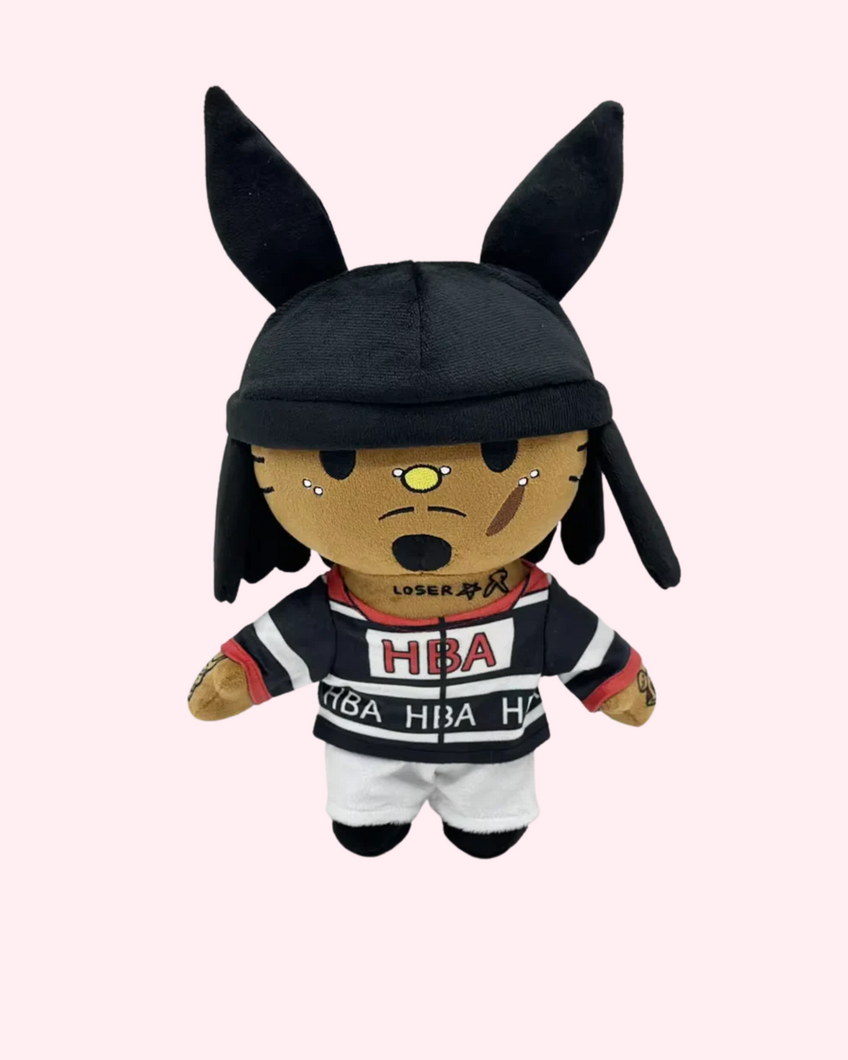 Playboi Carti x Hello Kitty plush front view dark kawaii rapper toy