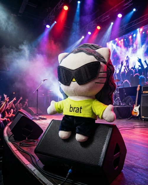 Charli XCX x Hello Kitty plush in Yota Kitty decor 