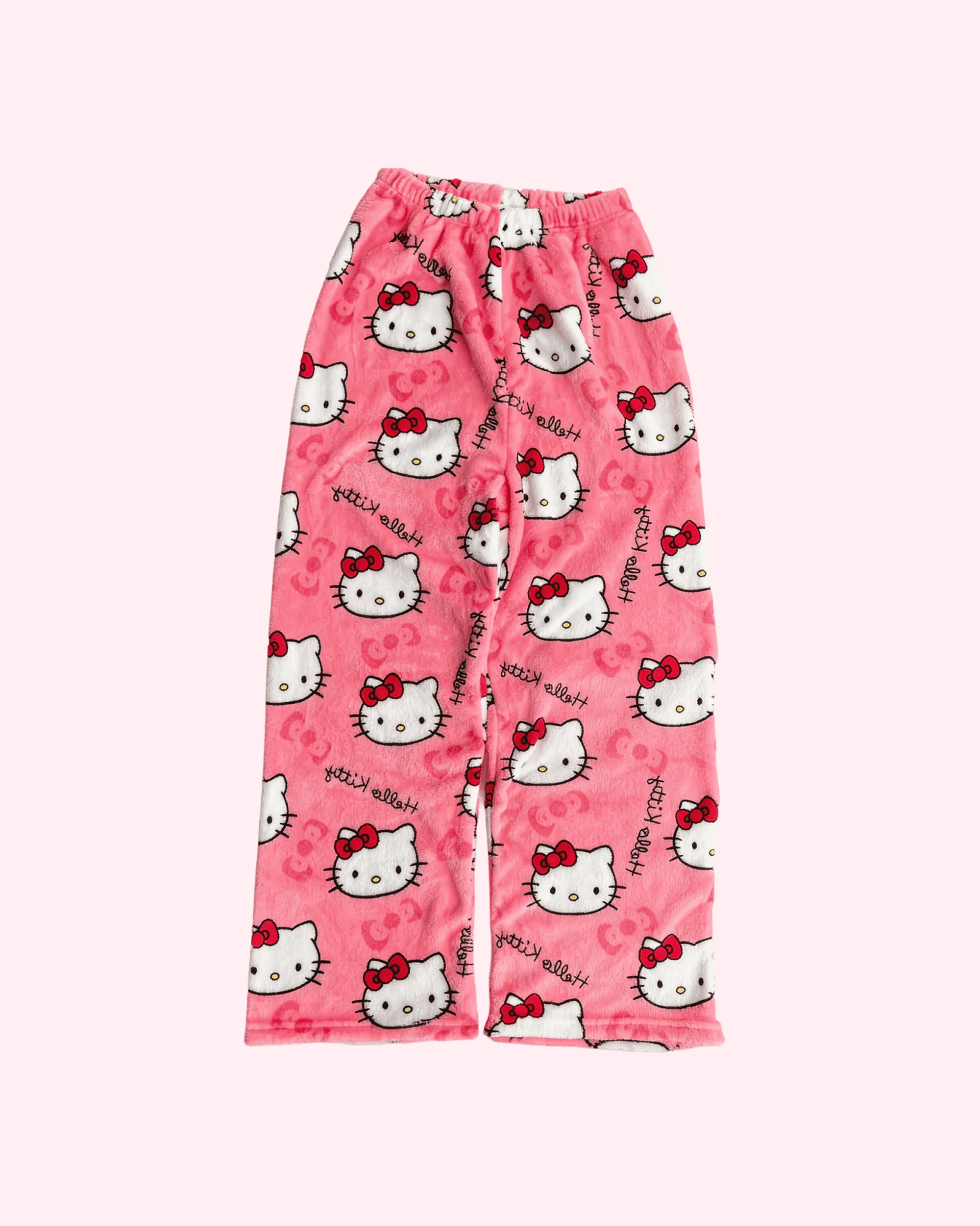  Golden pink Hello Kitty pajama pants on white background