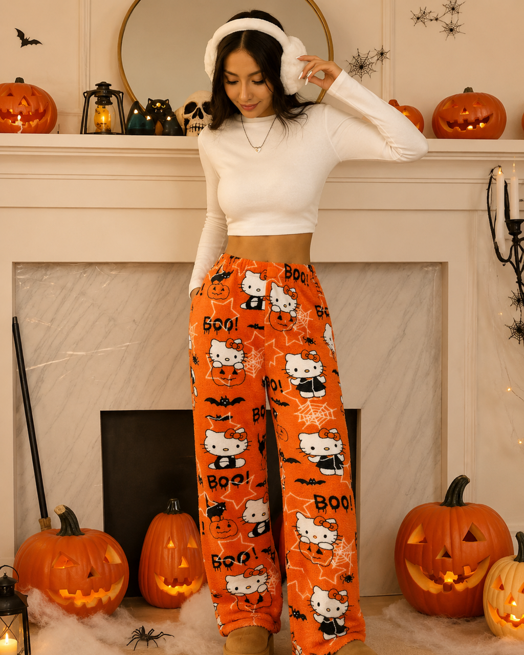 Orange Halloween Hello Kitty Pajama Pants