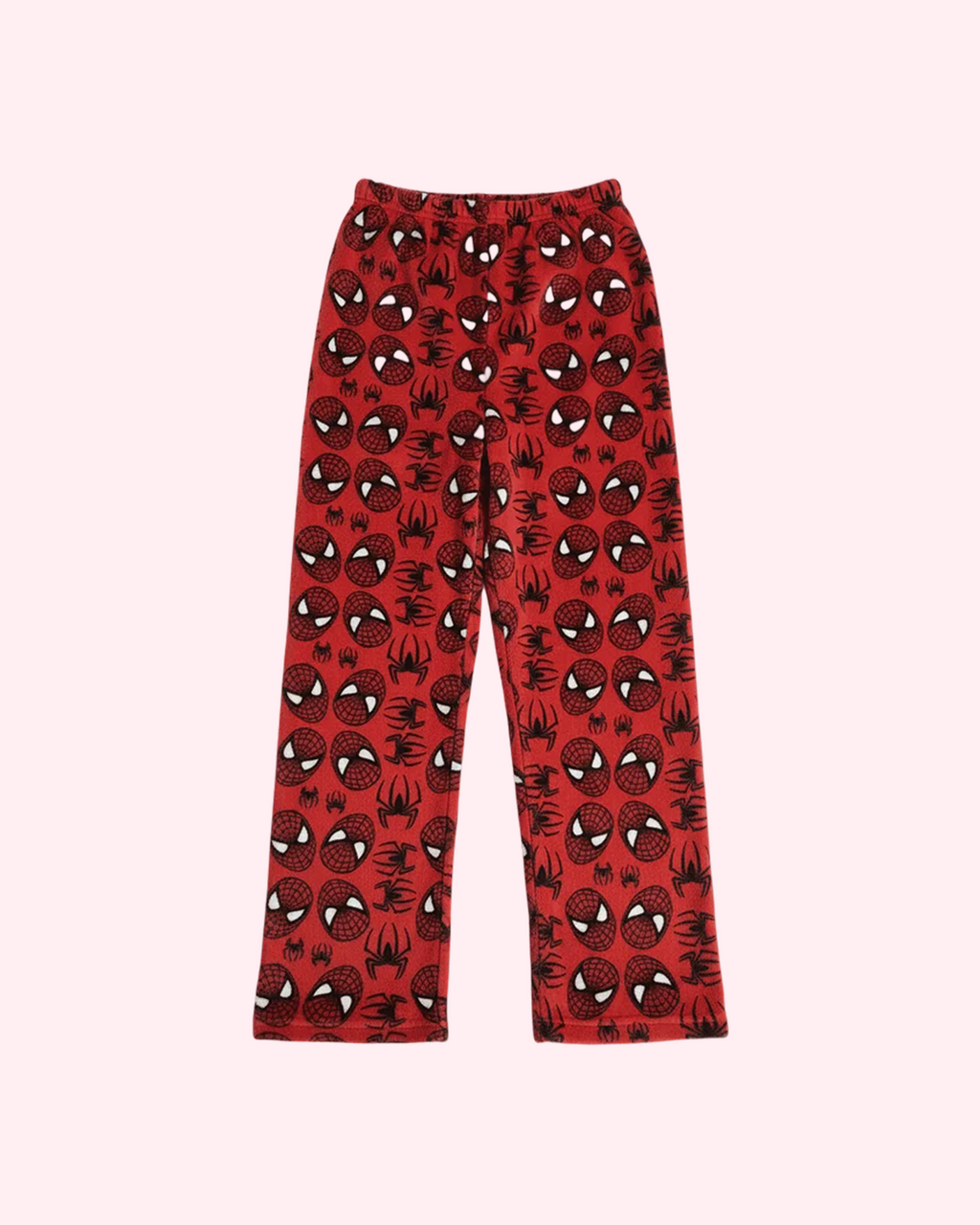Red spiderman pajama pants with spider all-over print