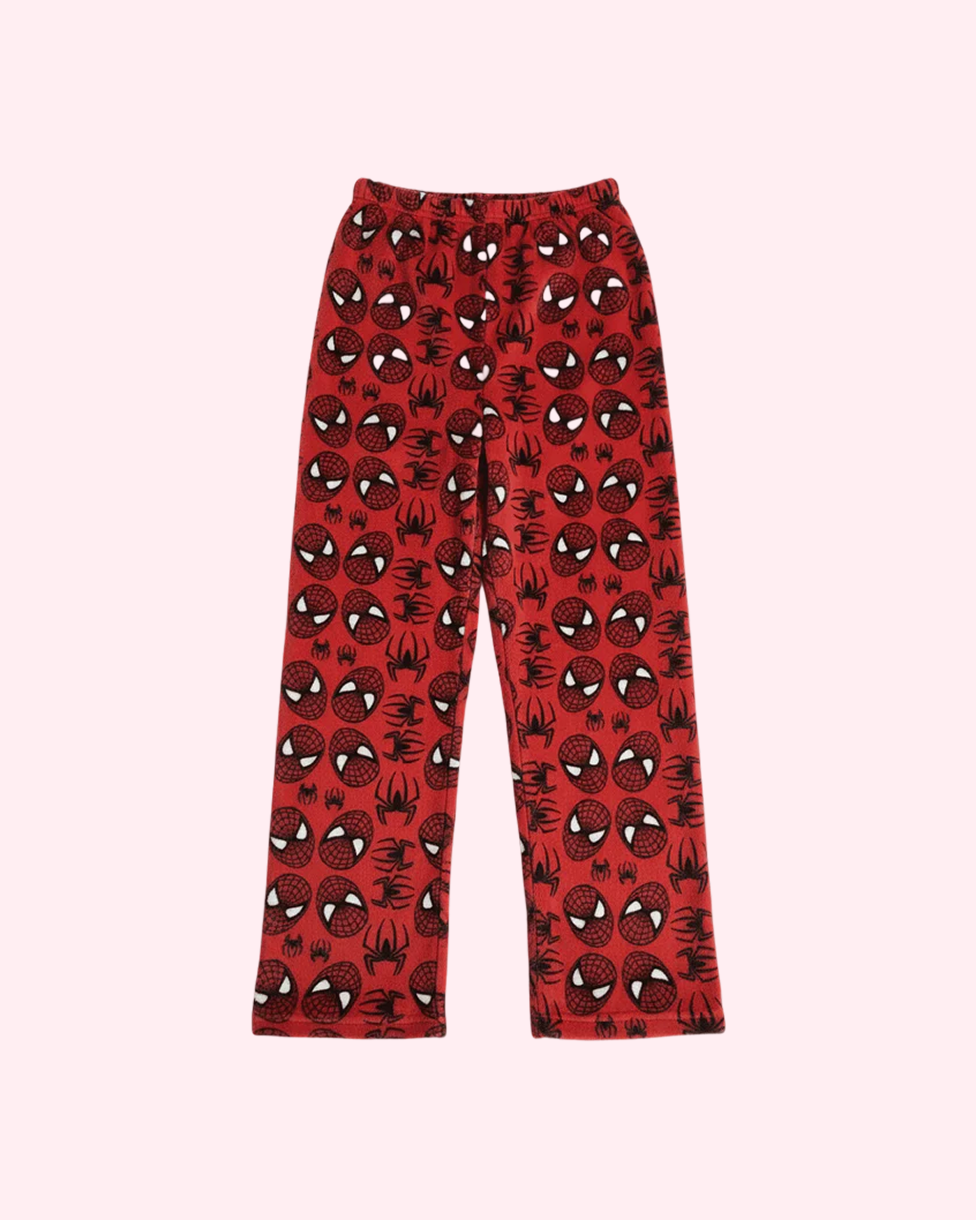 Red spiderman pajama pants with spider all-over print