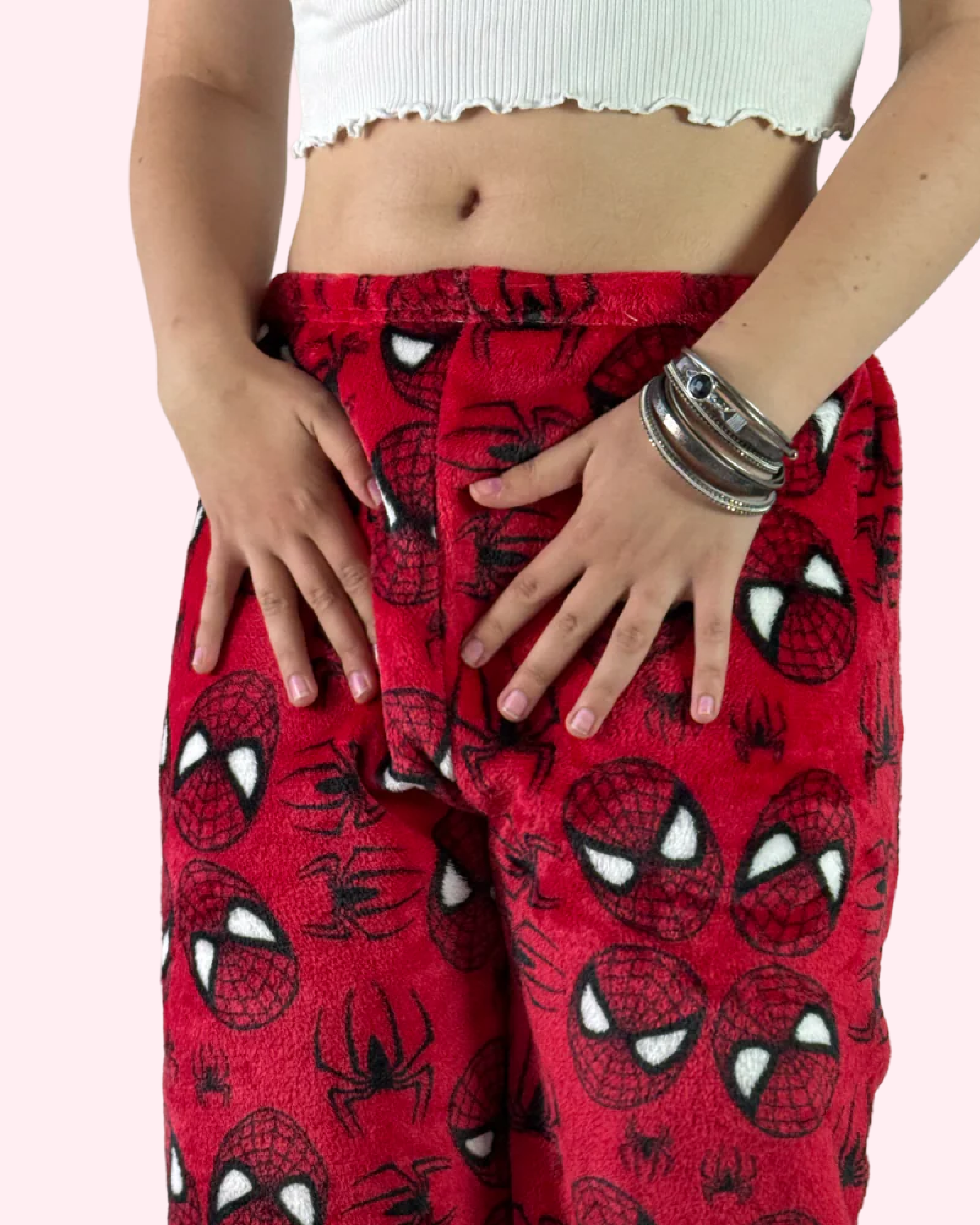 Red kawaii pajama pants styled for cozy loungewear
