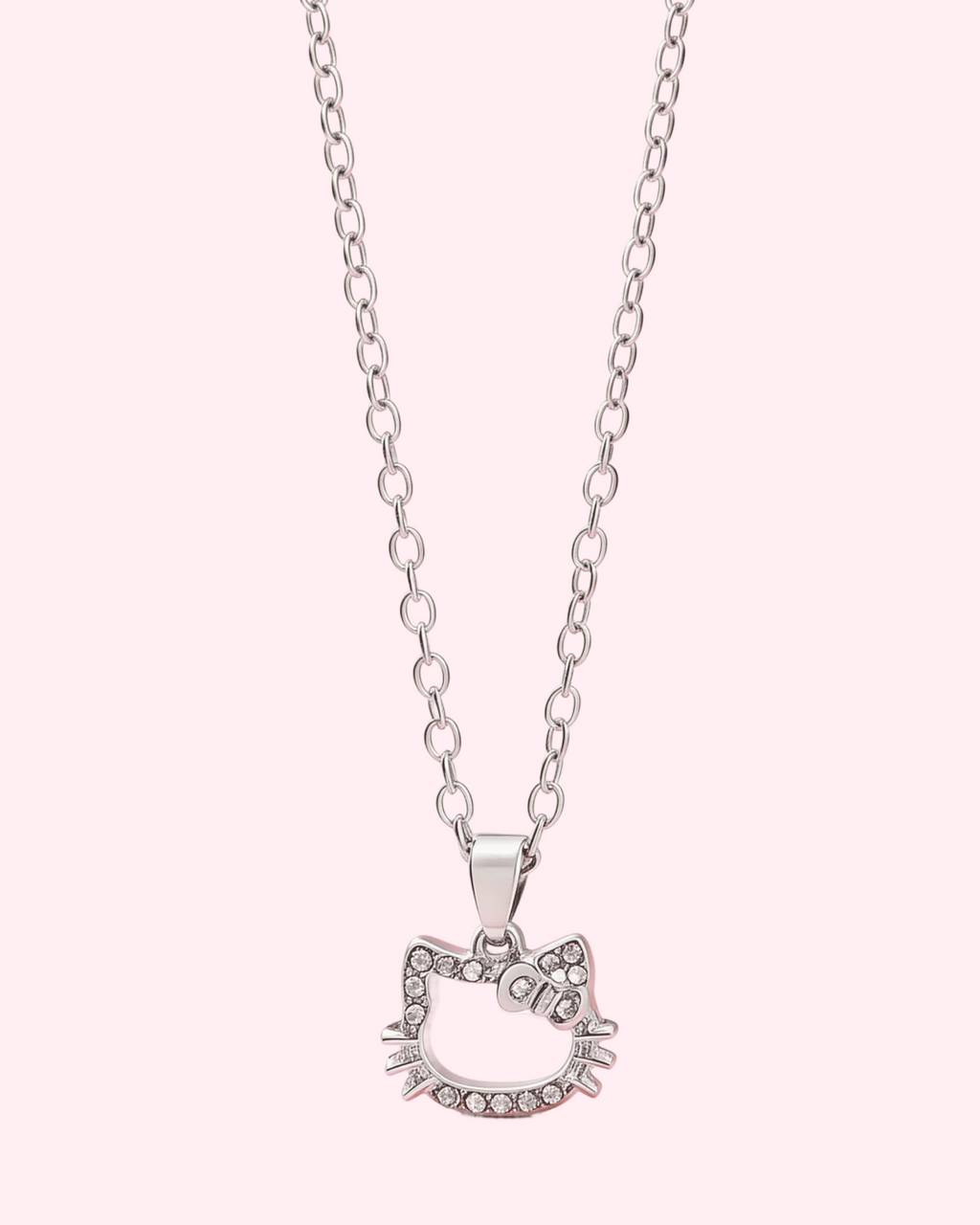 Hello Kitty outline cat necklace with sparkling crystal kawaii pendant