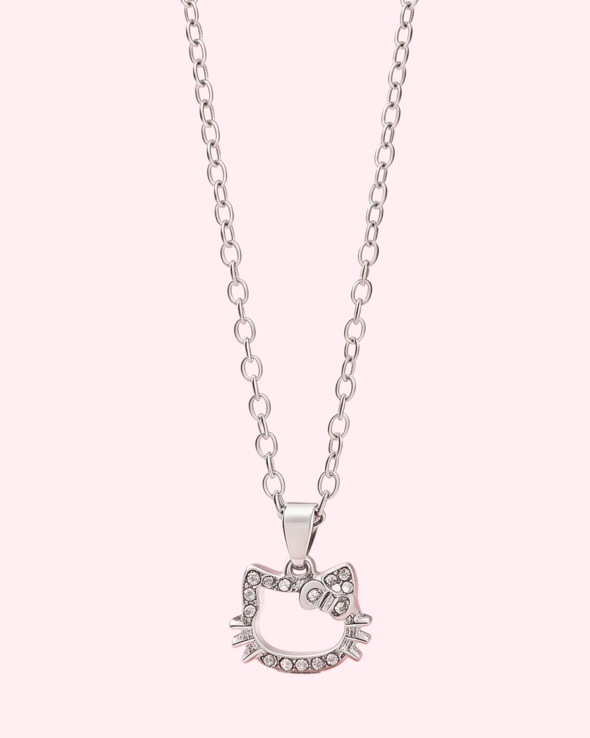 Hello Kitty outline cat necklace with sparkling crystal kawaii pendant