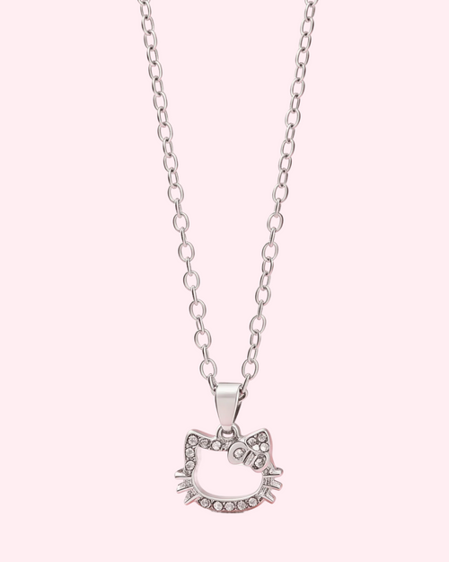 Hello Kitty outline cat necklace with sparkling crystal kawaii pendant