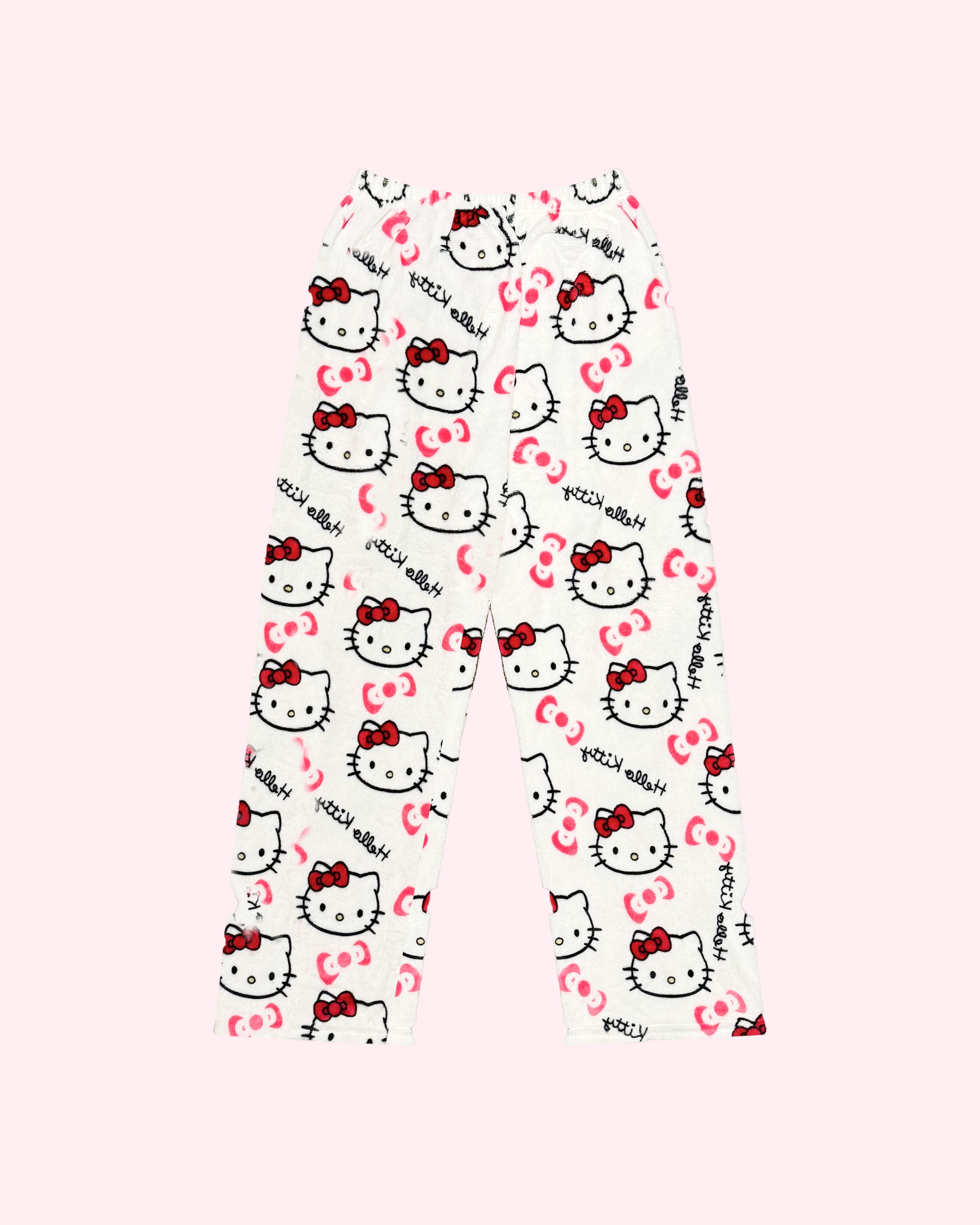 White Hello Kitty pajama pants on white background