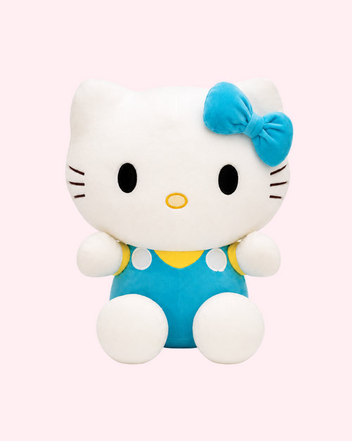 Hello Kitty original plush in blue and yellow with adorable kawaii look and soft finish