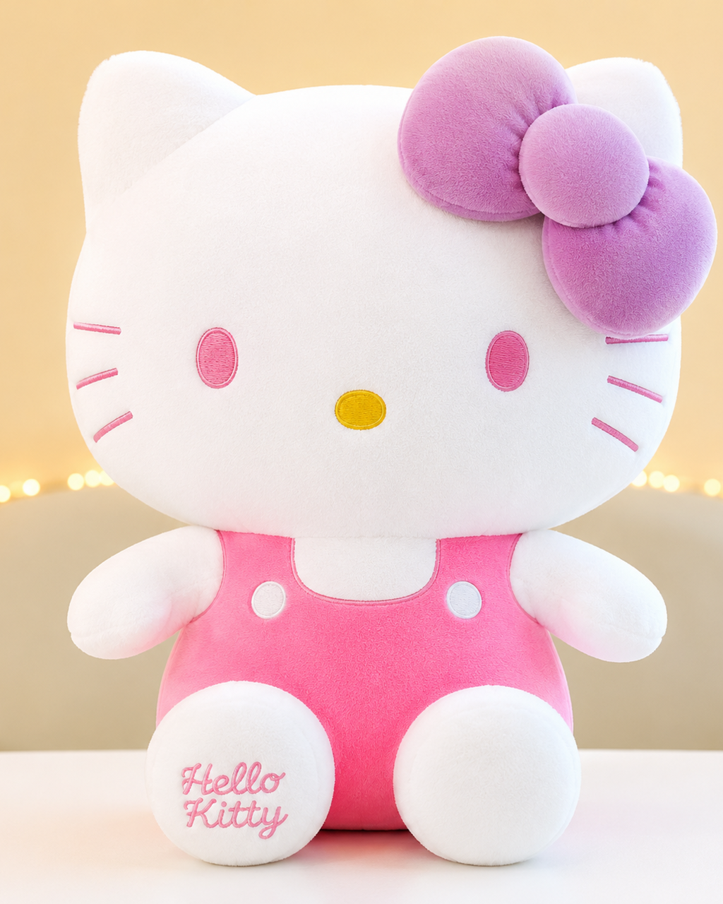 Classic pink Hello Kitty plush toy with adorable face and cute collectible charm