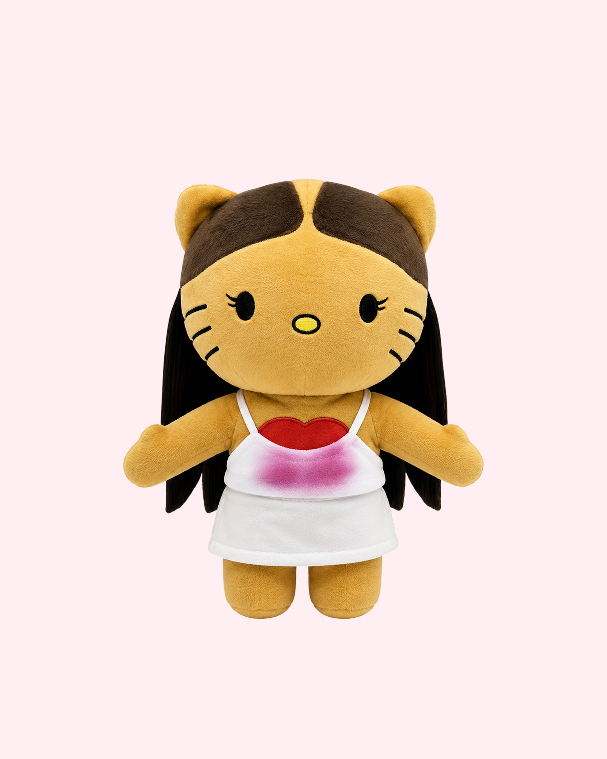 Vue de face : Olivia Rodrigo x Hello Kitty plush with emotional dark pop kawaii style