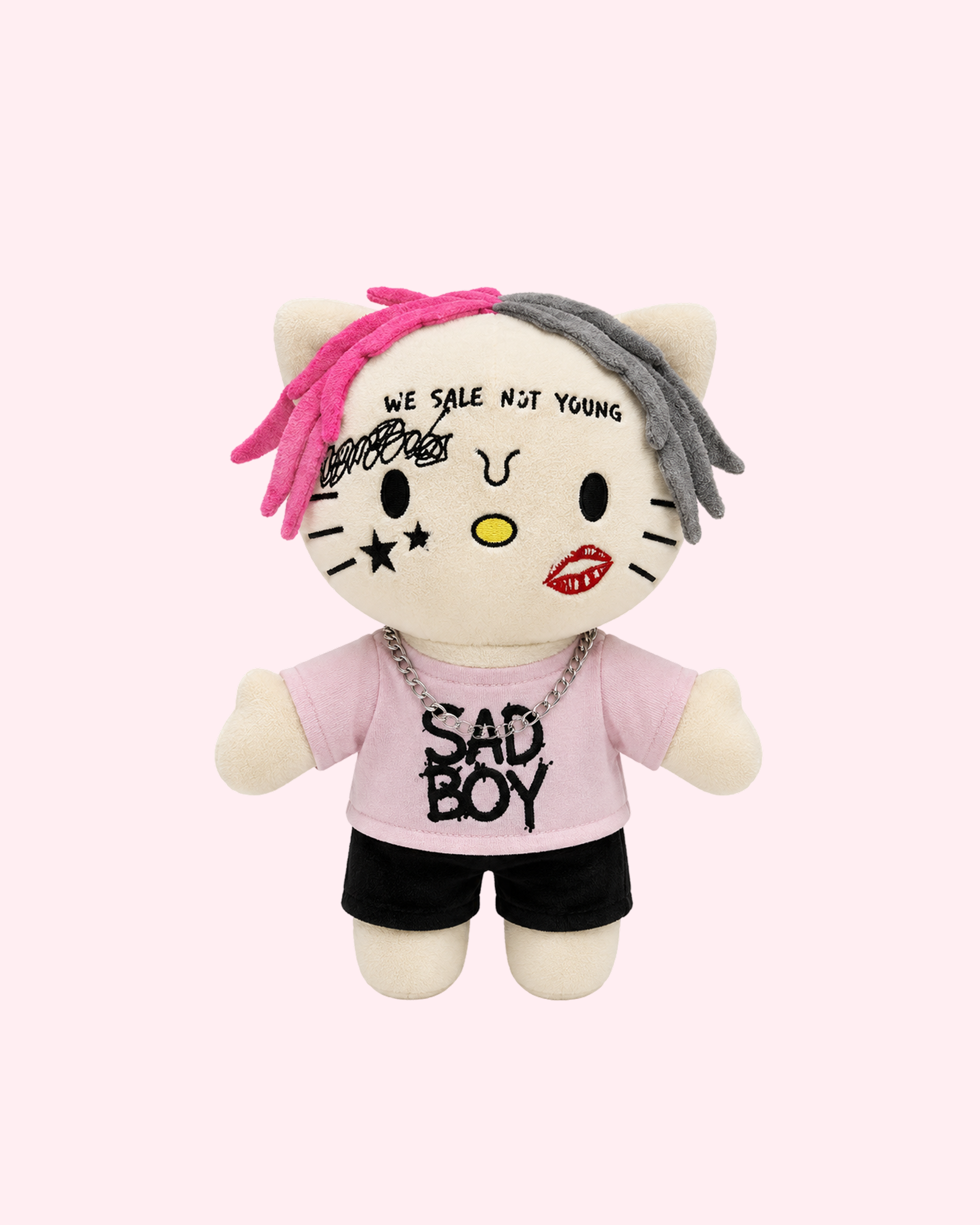 Lil Peep x Hello Kitty plush with soft emo kawaii style