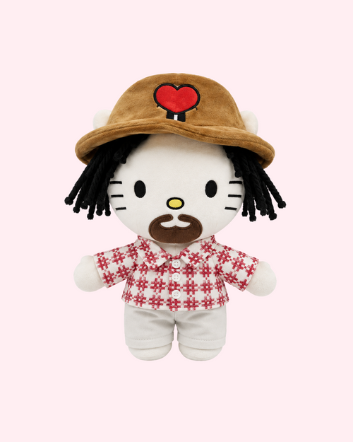 Bad Bunny x Hello Kitty plush with bold reggaeton kawaii style