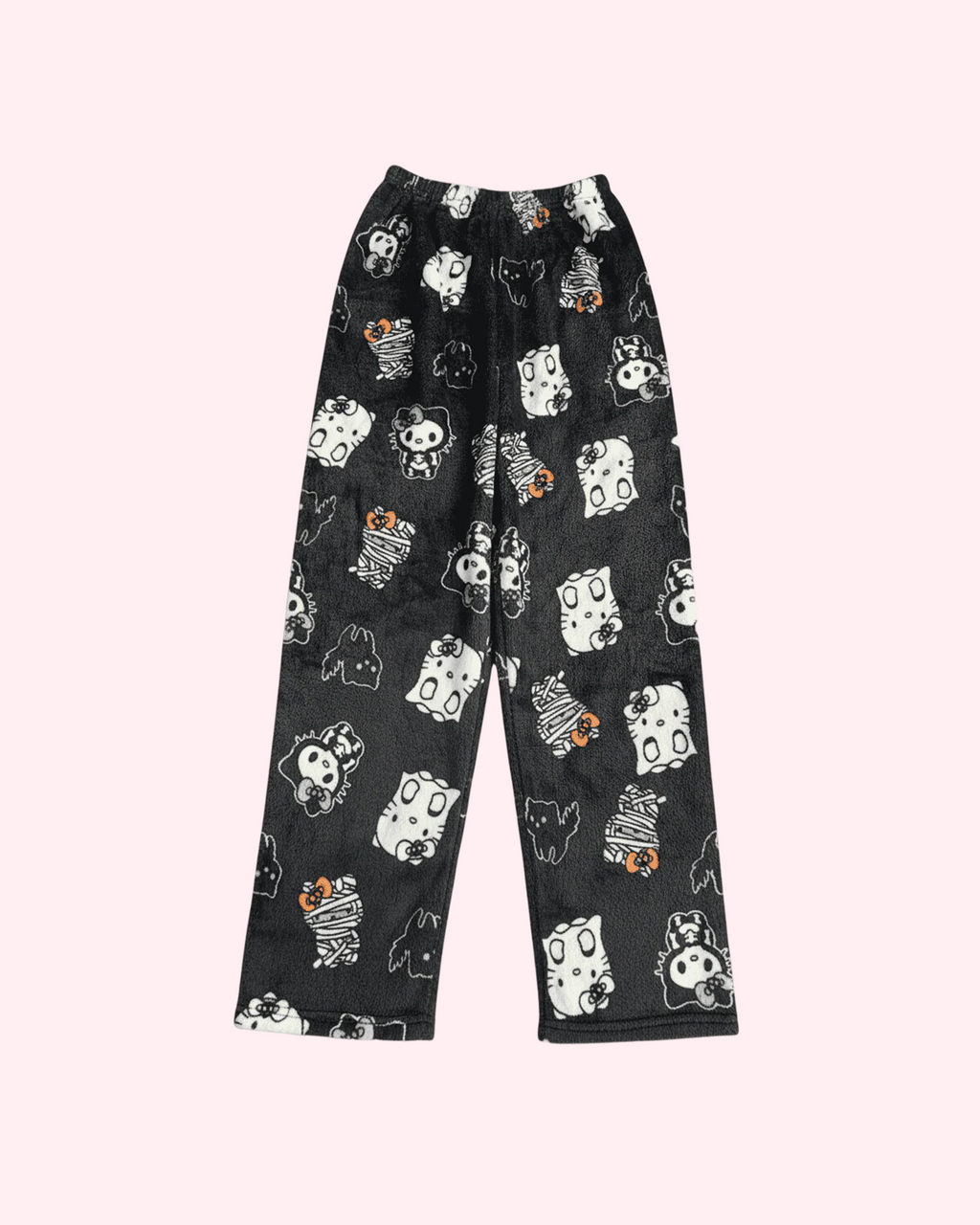 Black Halloween Hello Kitty pajama pants on white background
