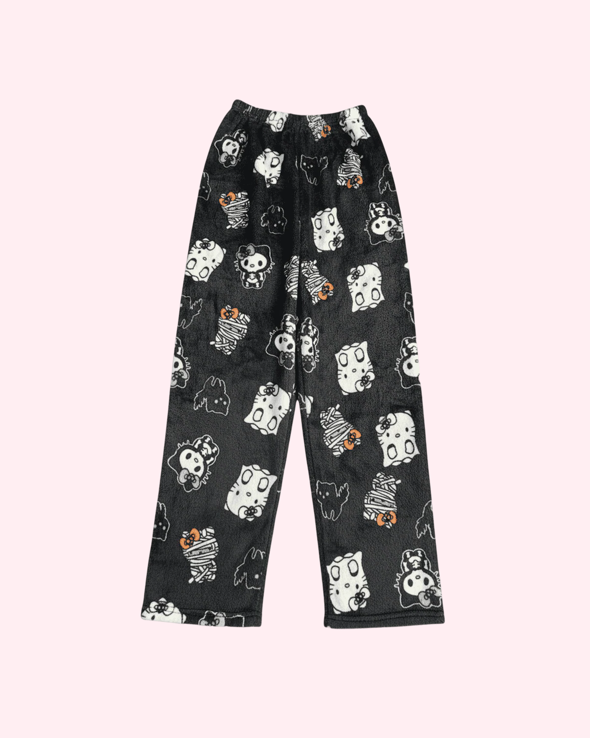 Black Halloween Hello Kitty pajama pants on white background