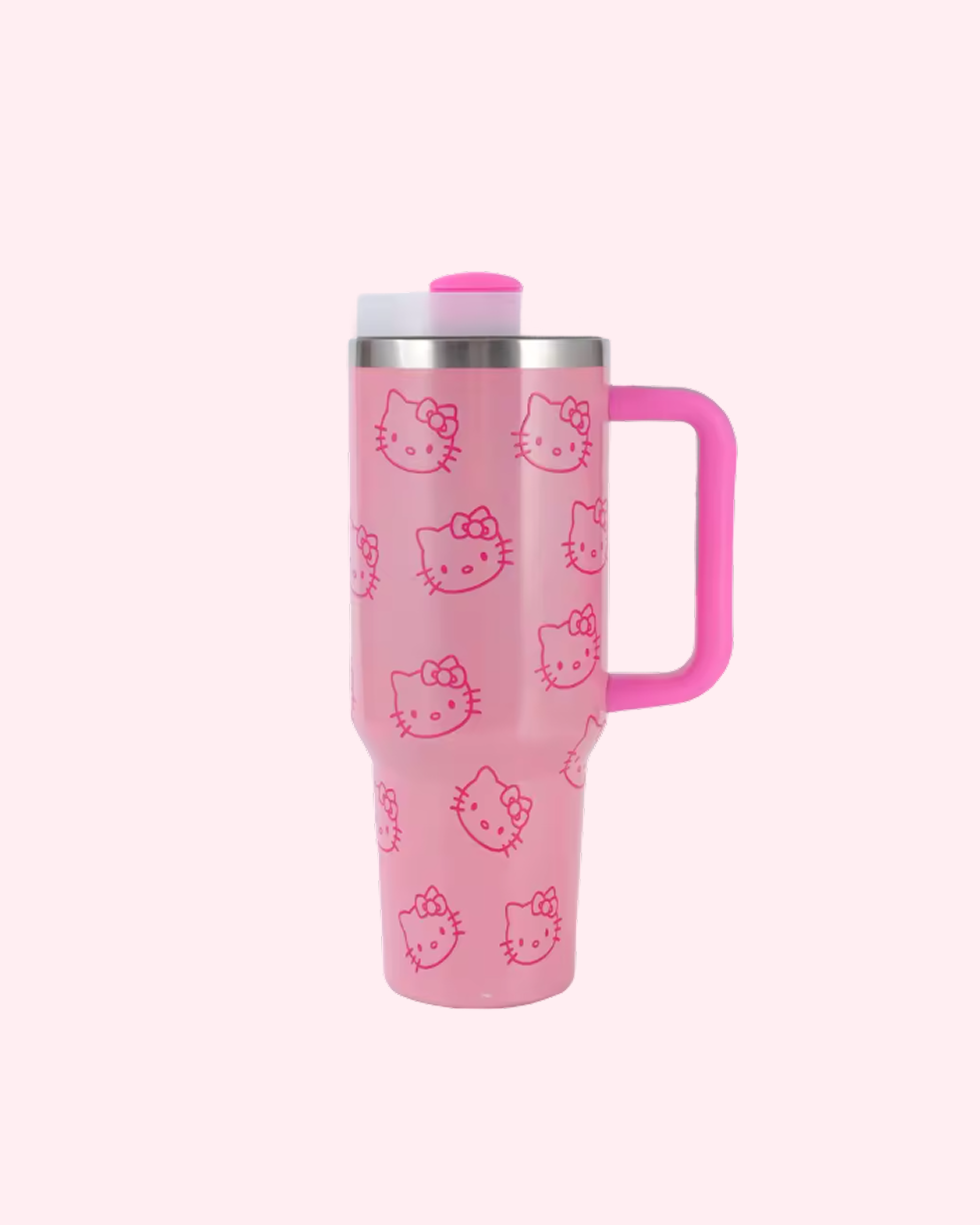 Hello Kitty Pink Tumbler Cup with soft pink design, large handle and cute kawaii cat pattern