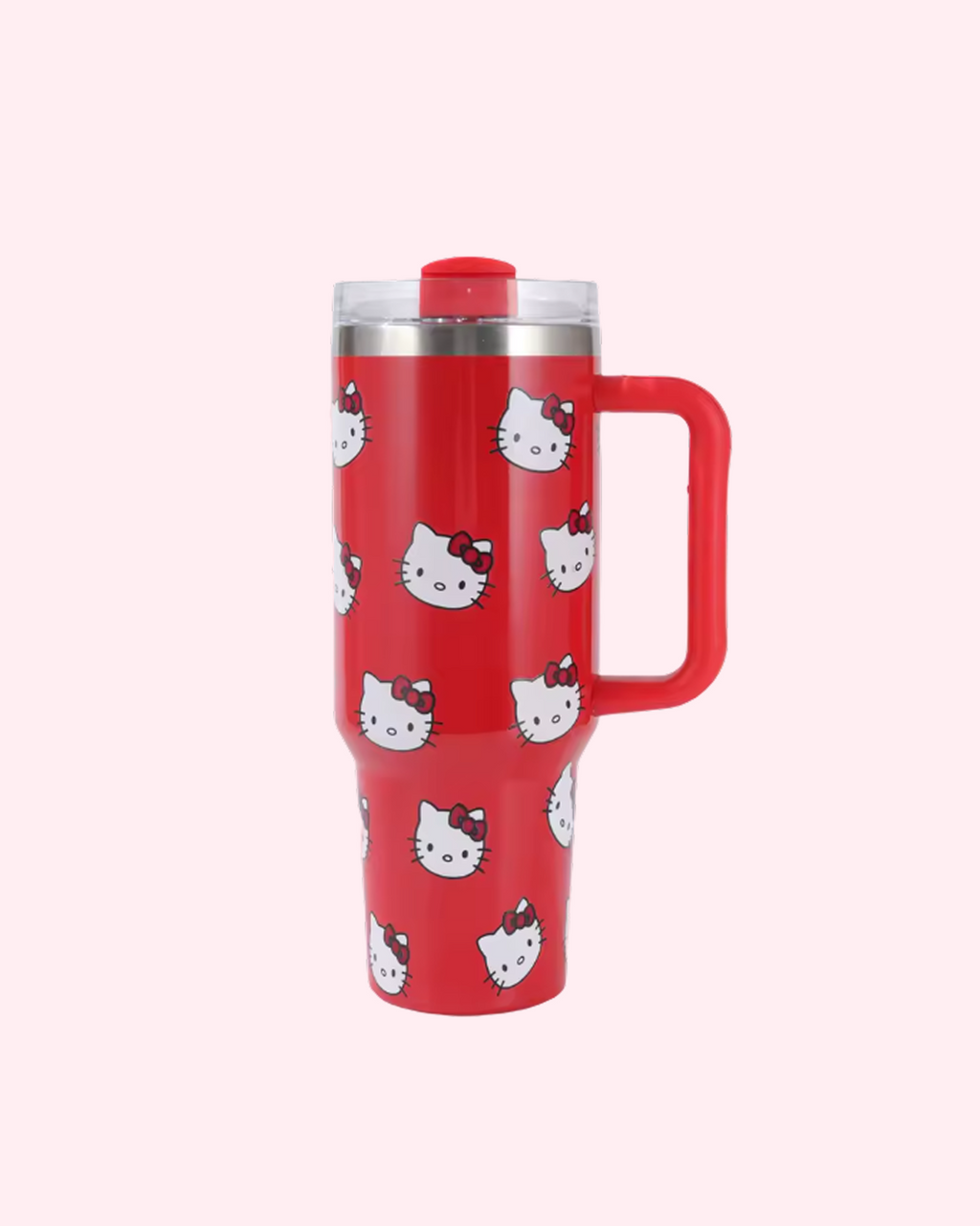 Hello Kitty Red Tumbler Cup with bold red design, large handle and cute kawaii cat pattern