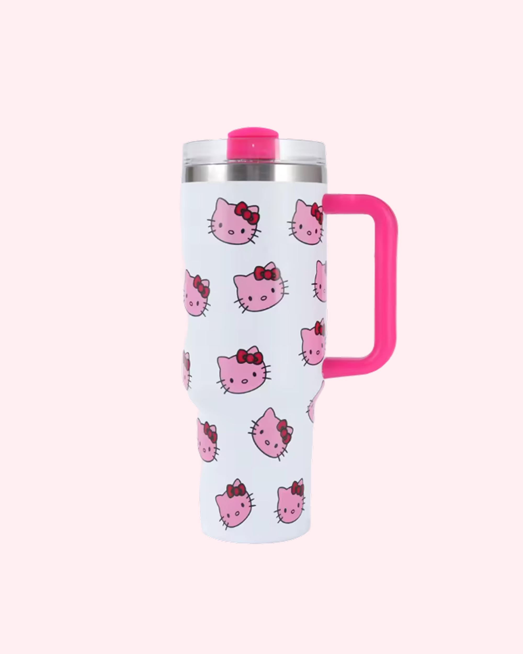 Hello Kitty White Tumbler Cup with pink handle, cute kawaii pattern and everyday drink design
