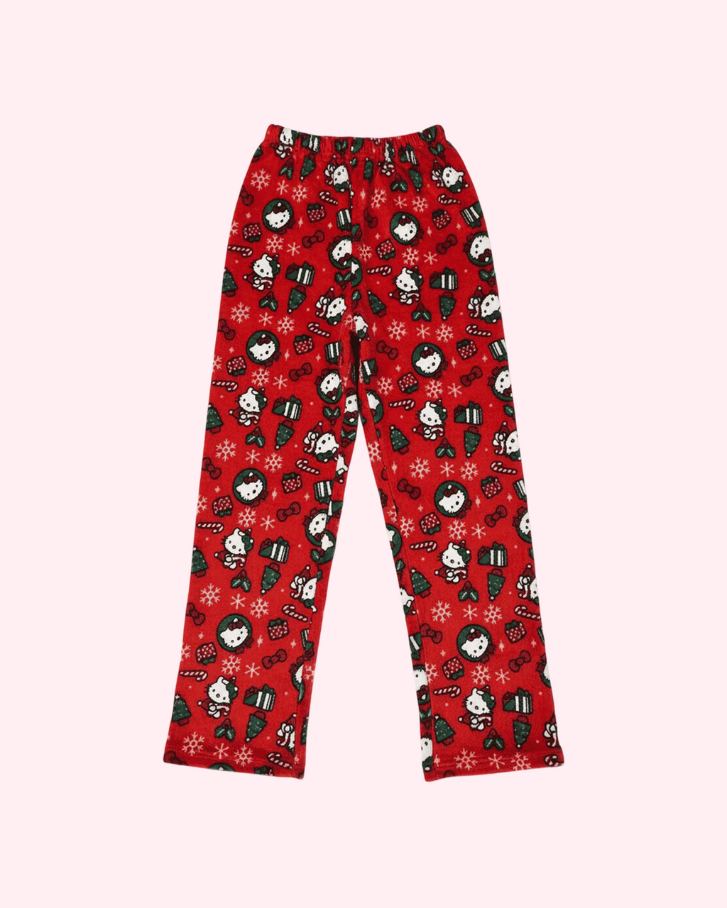 Red Kitty pajama pants with Christmas pattern, soft comfort fit and adorable holiday design