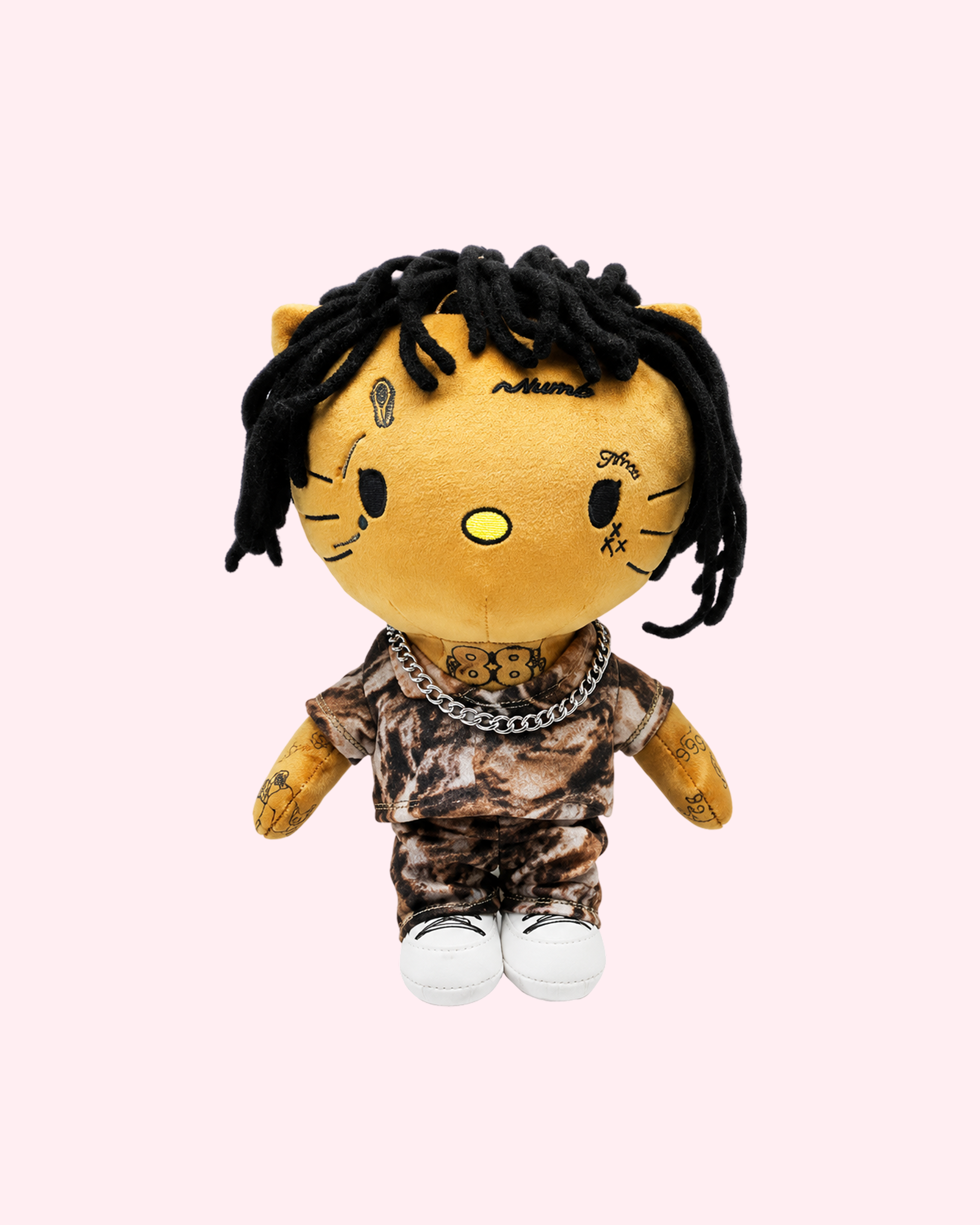 NBA YoungBoy x Hello Kitty plush with bold rapper-inspired kawaii style and soft collectible design