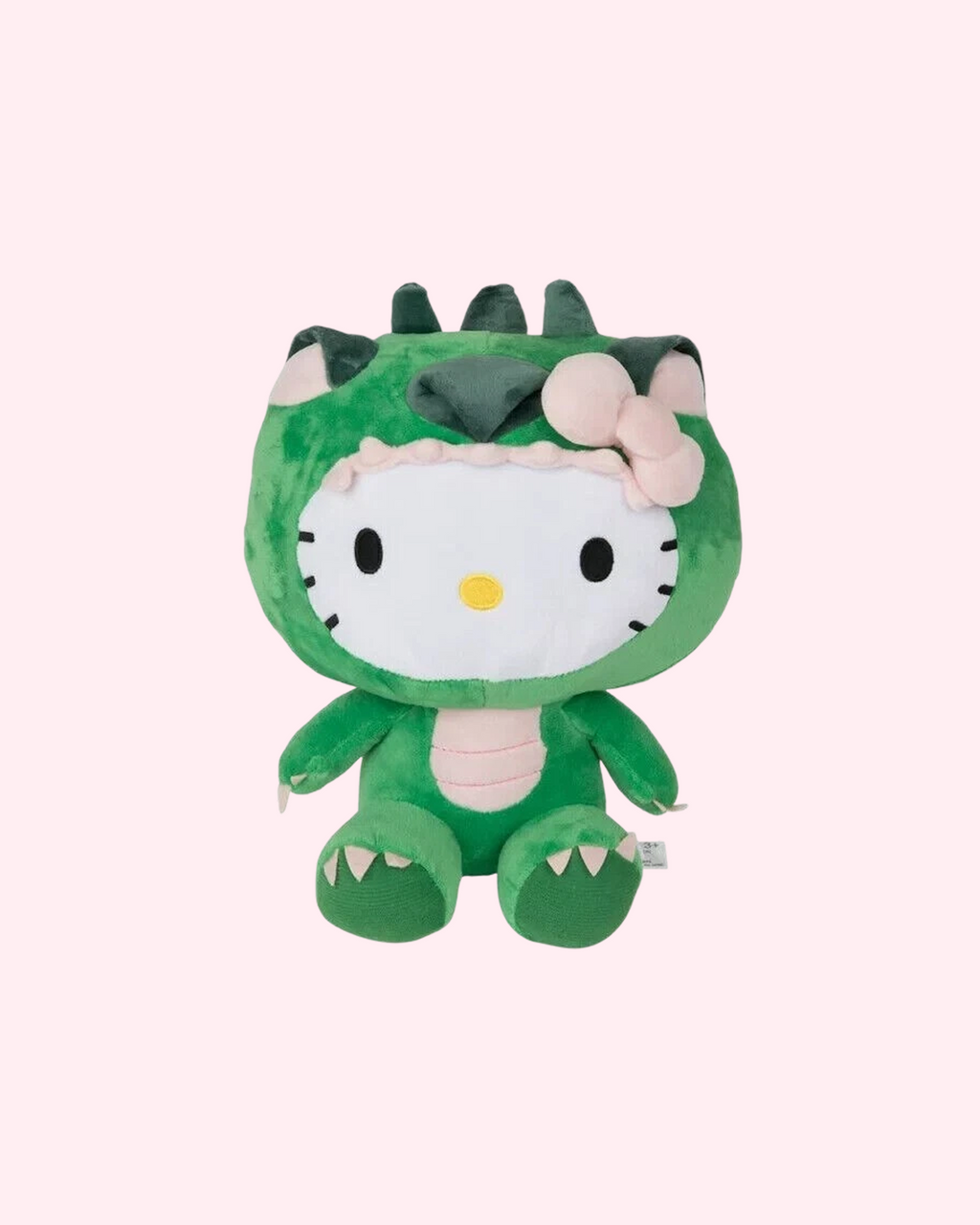 Hello Kitty Dino Plush 35 cm in green dinosaur costume with cute kawaii face and soft cuddly finish