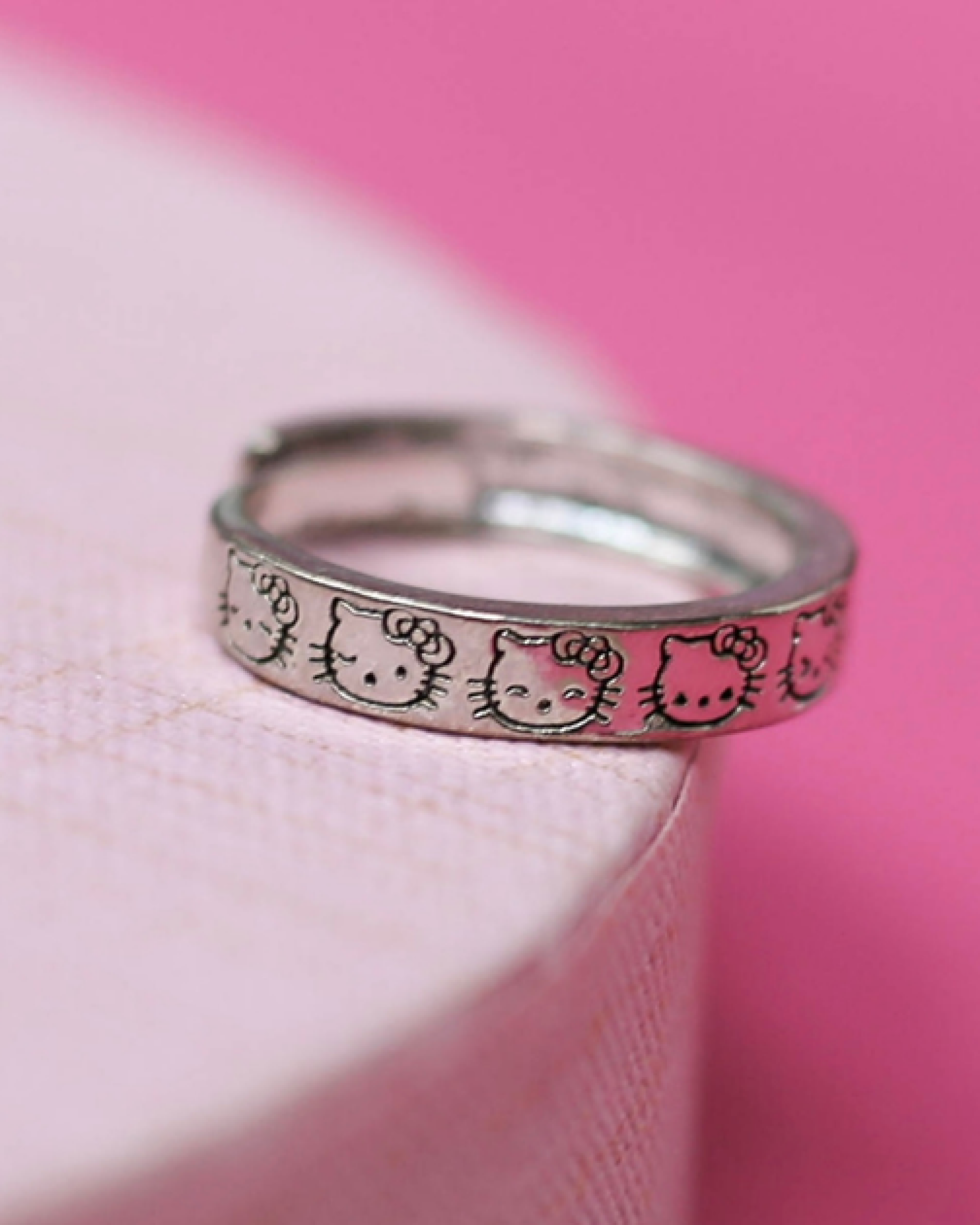 Hello Kitty expressions ring worn as minimal everyday kawaii jewelry