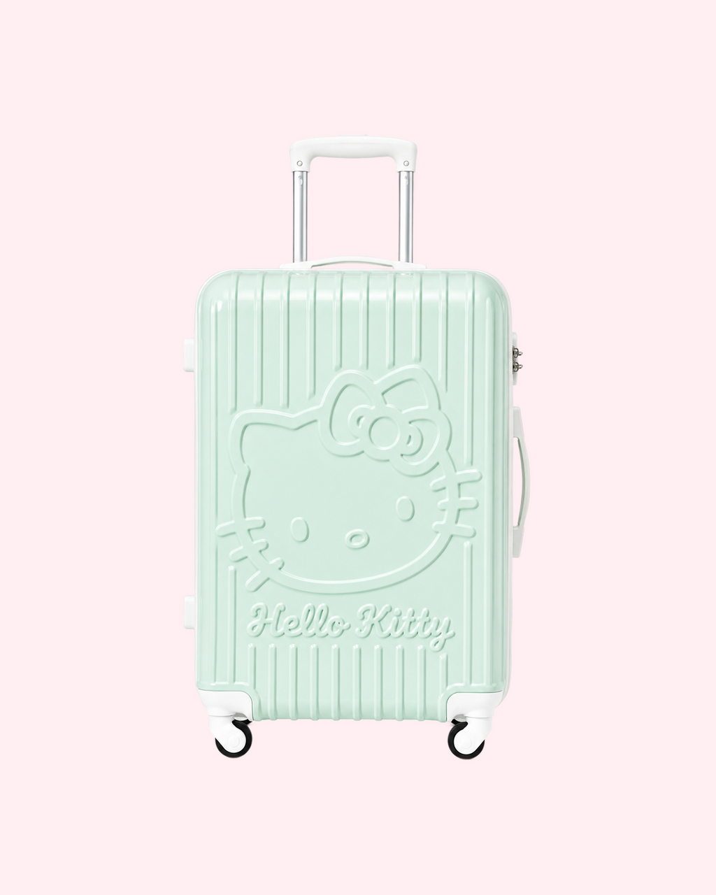 Aesthetic pastel mint green Hello Kitty hard shell cabin suitcase travel luggage