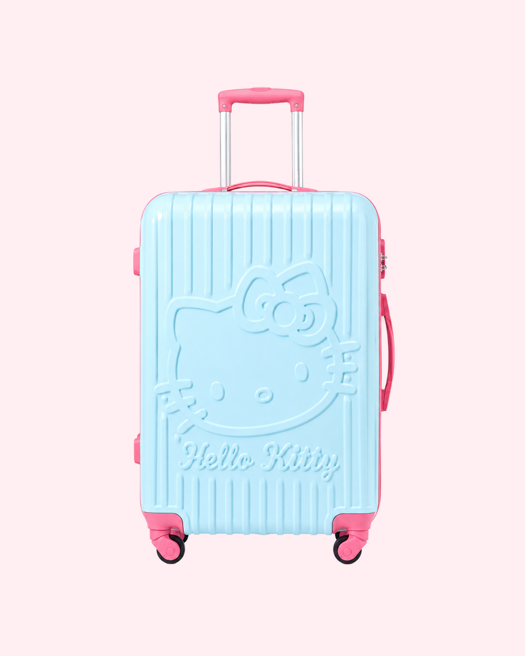 Aesthetic pastel sky blue Hello Kitty hard shell cabin suitcase travel luggage