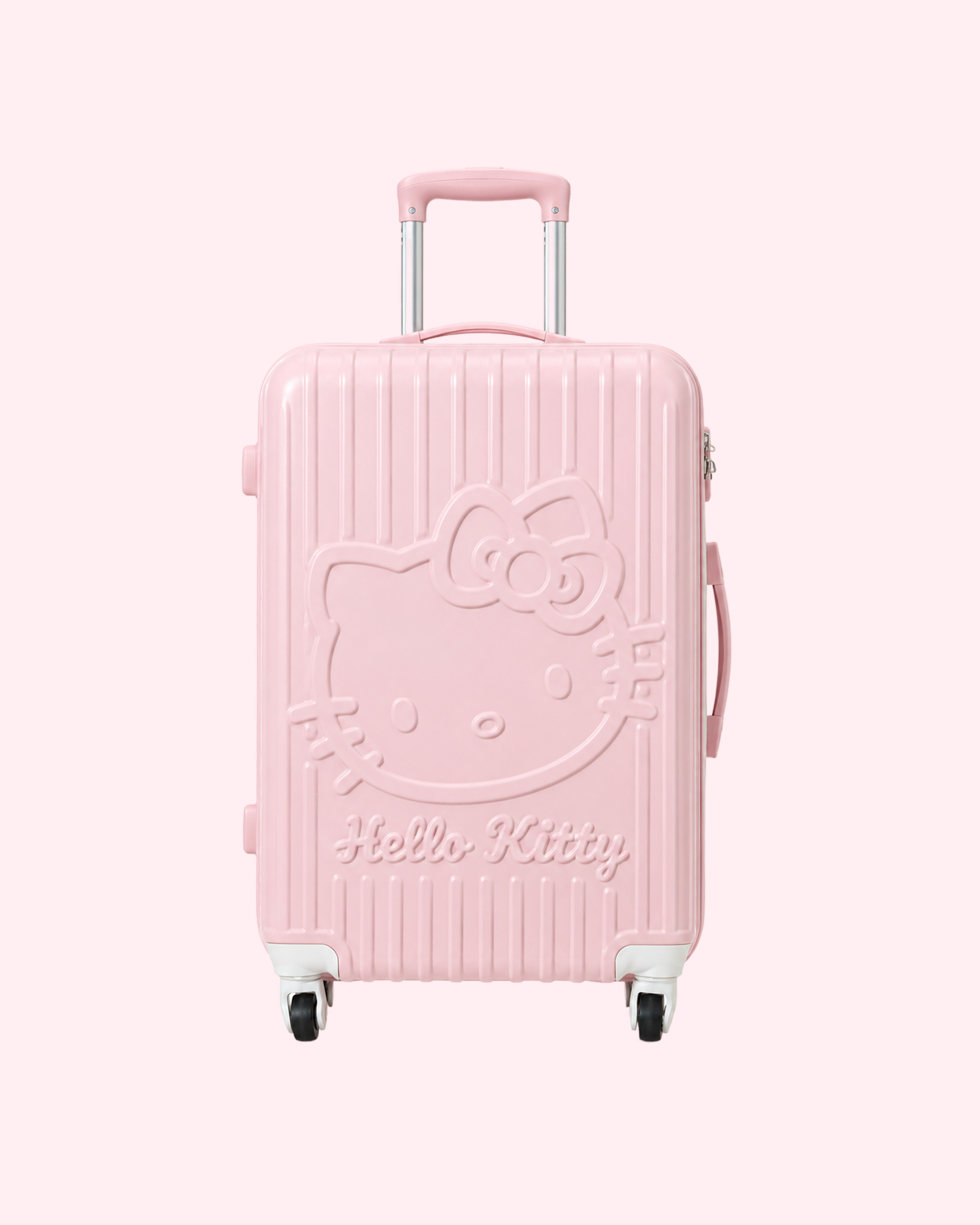 Aesthetic pastel soft pink Hello Kitty hard shell cabin suitcase travel luggage
