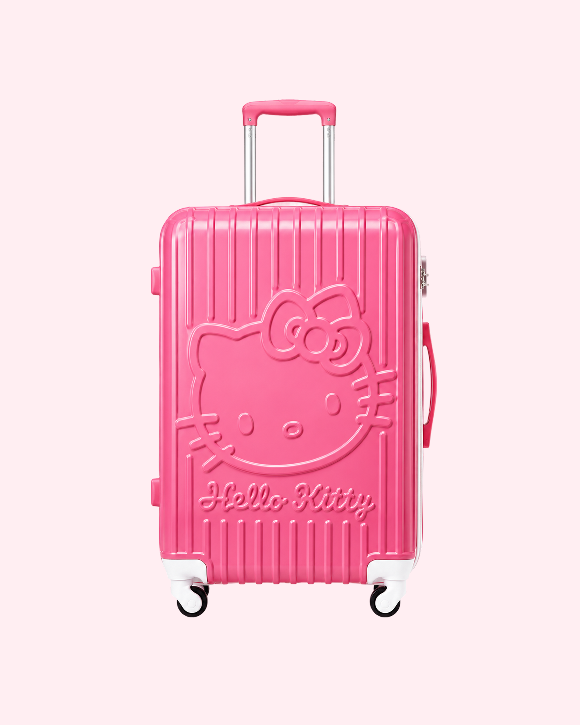 Aesthetic vibrant fuchsia Hello Kitty hard shell cabin suitcase travel luggage