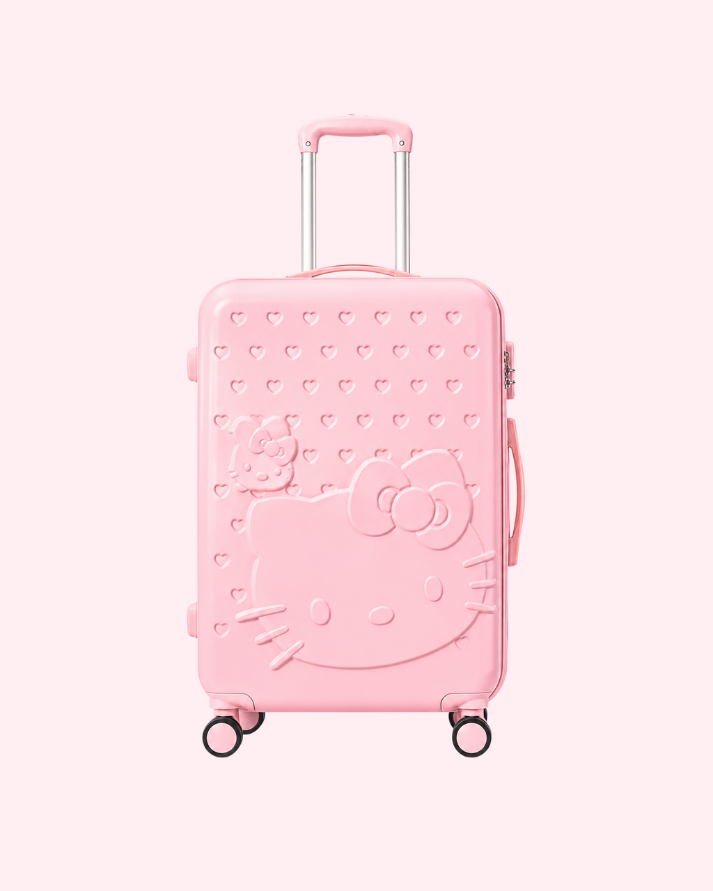 Aesthetic hearts embossed pearl white Hello Kitty hard shell cabin suitcase travel luggage